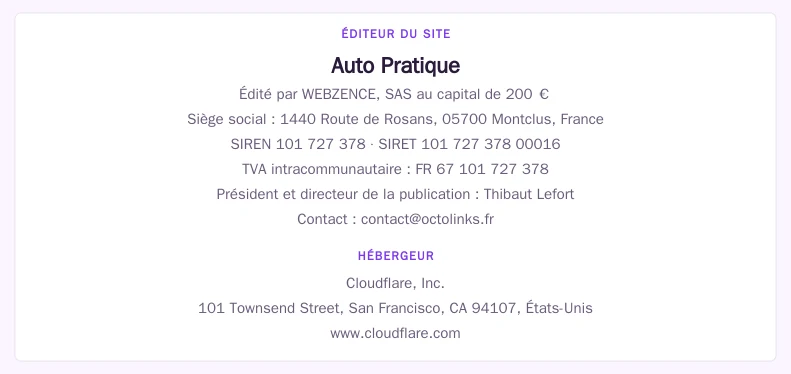 Coordonnées légales de l&rsquo;éditeur et de l&rsquo;hébergeur du site